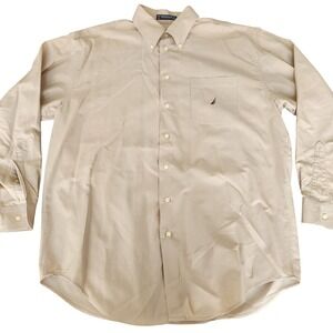 Nautica Mens Long Sleeve Button Down Shirt Dress Shirt Sailboat Logo Tan‎